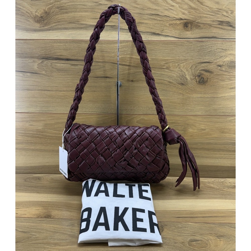 Walter Baker Halston Flap Shoulder Bag Woven Leather‎ Black Jam $498 Minimalist